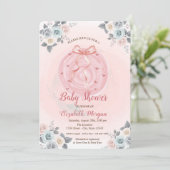 Pink Bow Floral Waterverf Baby shower Kaart (Staand voorkant)