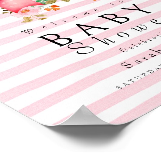 Pink Bow Floral waterverf baby shower Poster (Hoek)