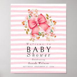 Pink Bow Floral waterverf baby shower Poster