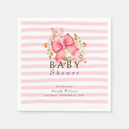 Pink Bow Floral waterverf baby shower Servet