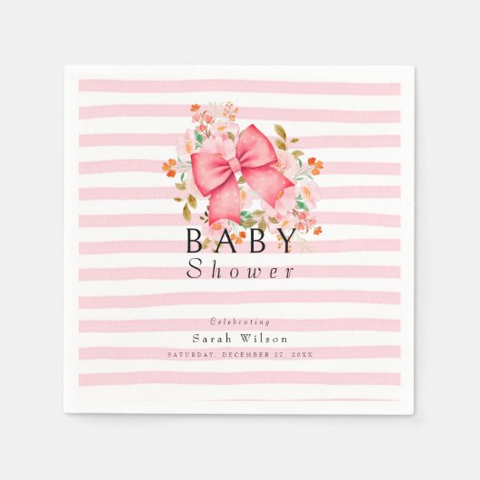 Pink Bow Floral waterverf baby shower Servet (Voorkant)