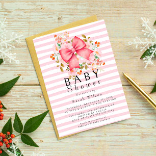 Pink Bow Floral waterverf baby shower uitnodiging