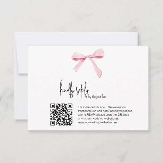 Pink Bow floral Wedding digital RSVP Card Qr code Kaart (Voorkant)