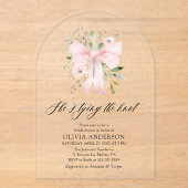 Pink Bow Floral Ze is het knopen van de knoop Vrij Acryl Uitnodigingen (Voorkant)