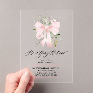 Pink Bow Floral Ze is het knopen van de knoop Vrij Acryl Uitnodigingen