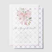 Pink Bow Floral Ze is het knopen van de knoop Vrij Vellum Uitnodigingen (Offset (Uitnodiging))