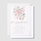 Pink Bow Floral Ze is het knopen van de knoop Vrij Vellum Uitnodigingen (Offset)