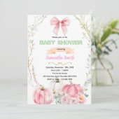 Pink Bow flower pumpkin Invitation Kaart (Staand voorkant)