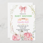 Pink Bow flower pumpkin Invitation Kaart (Voorkant / Achterkant)