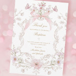 pink bow flowers crest Thank you card Kaart<br><div class="desc">Thank you for coming card</div>