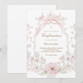  pink bow flowers frame Confirmation Kaart (Voorkant / Achterkant)