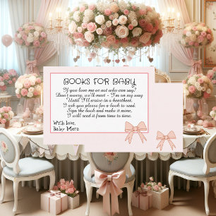Pink Bow & Flowers voor een Baby shower Boek voor  Informatiekaartje