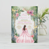 Pink Bow Forest Sage Green Dress Flower Mis Quince Kaart (Staand voorkant)