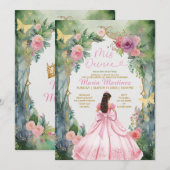 Pink Bow Forest Sage Green Dress Flower Mis Quince Kaart (Voorkant / Achterkant)
