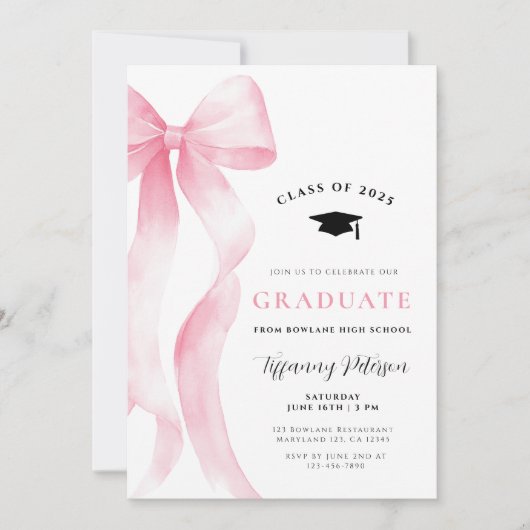 Pink Bow foto 2025 Afstuderen Uitnodiging (Voorkant)