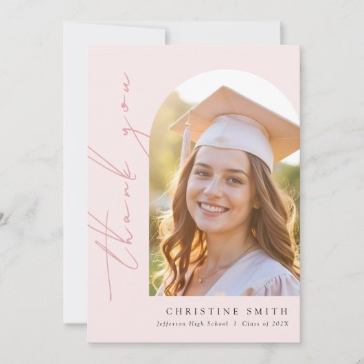 Pink Bow Foto Afstuderen Bedankkaart (Voorkant)