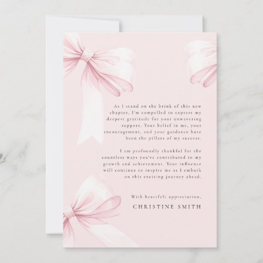 Pink Bow Foto Afstuderen Bedankkaart (Achterkant)