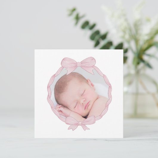 pink bow frame Baptism small thank you card Feestdagenkaart (Staand voorkant)