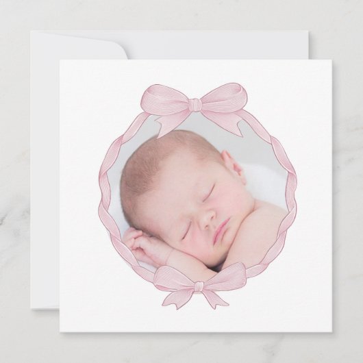 pink bow frame Baptism small thank you card Feestdagenkaart (Voorkant)