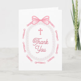 Pink Bow Frame Holy Cross Religious Thank You Kaart