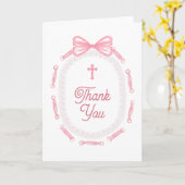 Pink Bow Frame Holy Cross Religious Thank You Kaart (Gele Bloem)
