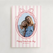 Pink Bow Frame Valentine’s Day Photo Card Kaart