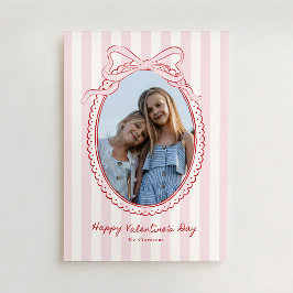 Pink Bow Frame Valentine’s Day Photo Card Kaart