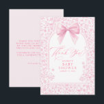 Pink Bow French Floral Chinoiserie Baby Shower Bedankkaart<br><div class="desc">This unique baby shower small thank you card features a soft blush pink palette and a romantic storybook-inspired illustration style, beautifully reflecting the nostalgic, heirloom aesthetics trending this year. At the center of the design is a delicate watercolor bow, creating a sweet focal point that captures the playful femininity of...</div>