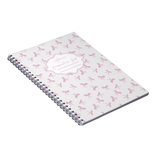 Pink bow Frilly Coquette Personalized Composition Notitieboek (Rechterzijde)
