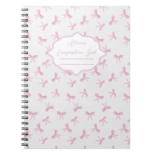 Pink bow Frilly Coquette Personalized Composition Notitieboek (Voorkant)