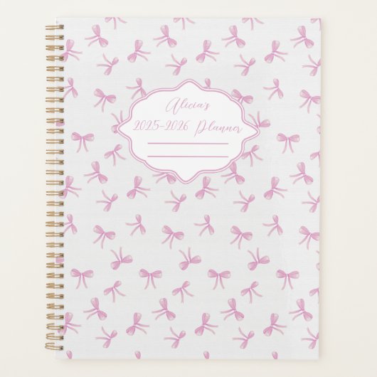 Pink bow Frilly Coquette personalized yearly Planner (Voorkant)