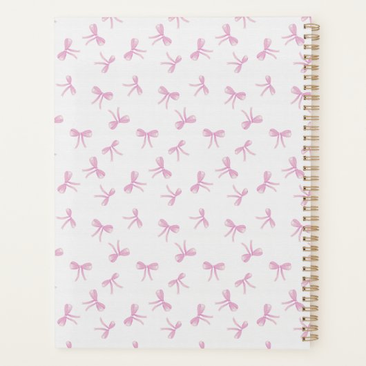 Pink bow Frilly Coquette personalized yearly Planner (Achterkant)