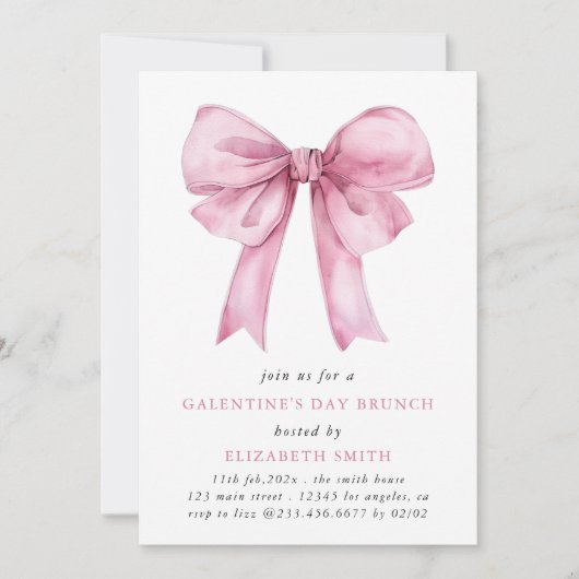 Pink Bow Galentines Day Brunch Kaart (Voorkant)
