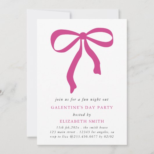 Pink Bow Galentines Day Party Kaart (Voorkant)