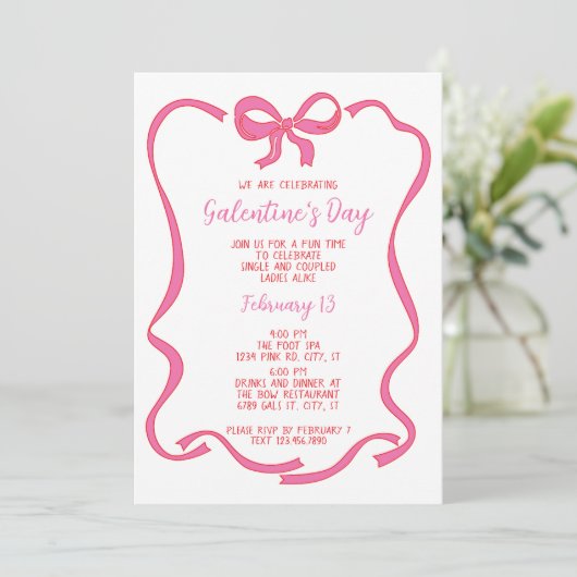 Pink Bow Galentine's Day Valentijnsdag Kaart (Staand voorkant)