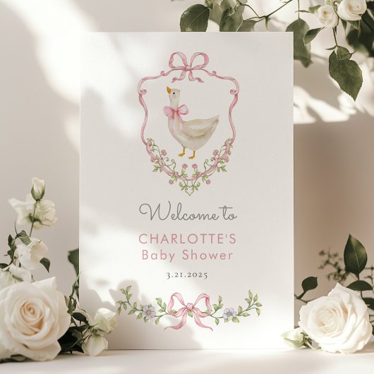 Pink Bow Gekke Goose Baby Meisje Douche Welkom Poster