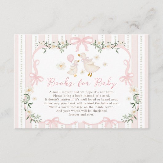 Pink Bow Gekke Goose Boeken voor Baby Girl Informatiekaartje (Voorkant)