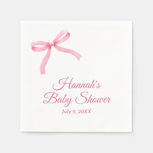 Pink Bow gepersonaliseerd script Baby shower serve Servet (Voorkant)