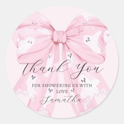 Pink Bow Ghost Halloween Party Sticker (Voorkant)