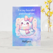 Pink Bow Ghost Pun Halloween kleindochter Kaart (Gele Bloem)