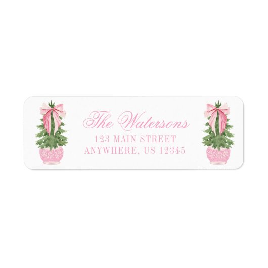 Pink Bow Ginger Jar Kerstboom Adres Etiket (Voorkant)