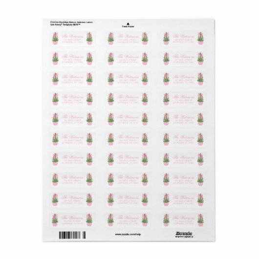 Pink Bow Ginger Jar Kerstboom Adres Etiket (Full Sheet)
