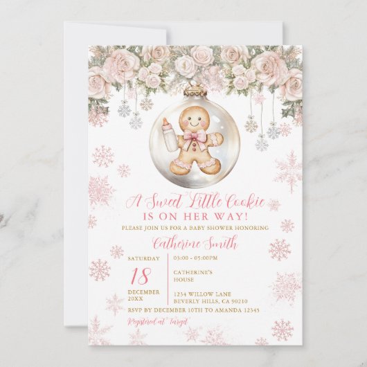Pink Bow Gingerbread Christmas Cookies Baby Shower Kaart (Voorkant)