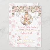 Pink Bow Gingerbread Christmas Cookies Baby Shower Kaart (Voorkant / Achterkant)