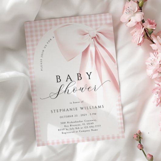 Pink Bow Gingham Arch Baby shower Uitnodiging