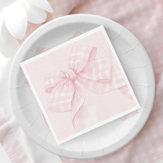 Pink Bow Gingham-Baby shower Servet