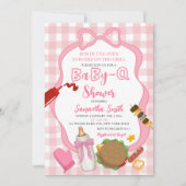 Pink Bow Gingham  Babyq baby shower invitation Kaart (Voorkant)