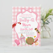 Pink Bow Gingham  Babyq baby shower invitation Kaart (Staand voorkant)