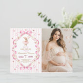  Pink Bow Gingham Bunny Baby Shower  Kaart (Staand voorkant)
