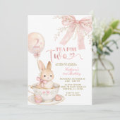 Pink Bow Gingham Bunny Girl Birthday Invitation Kaart (Staand voorkant)
